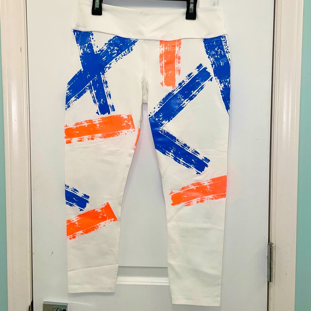 Splits59 Leggings EUC!  White/Electric Blue/Bright Orange